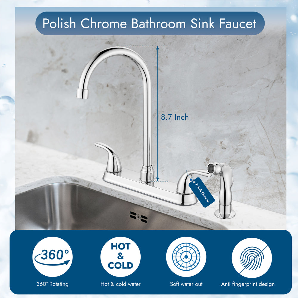 
                  
                    Cinwiny Kitchen Faucet with Pull Out Side Sprayer 2 Handle High-Arc 360° Swivel 4 Hole Kitchen Sink Faucets 8 Inch Centerset Kitchen Faucet with Supply Lines
                  
                