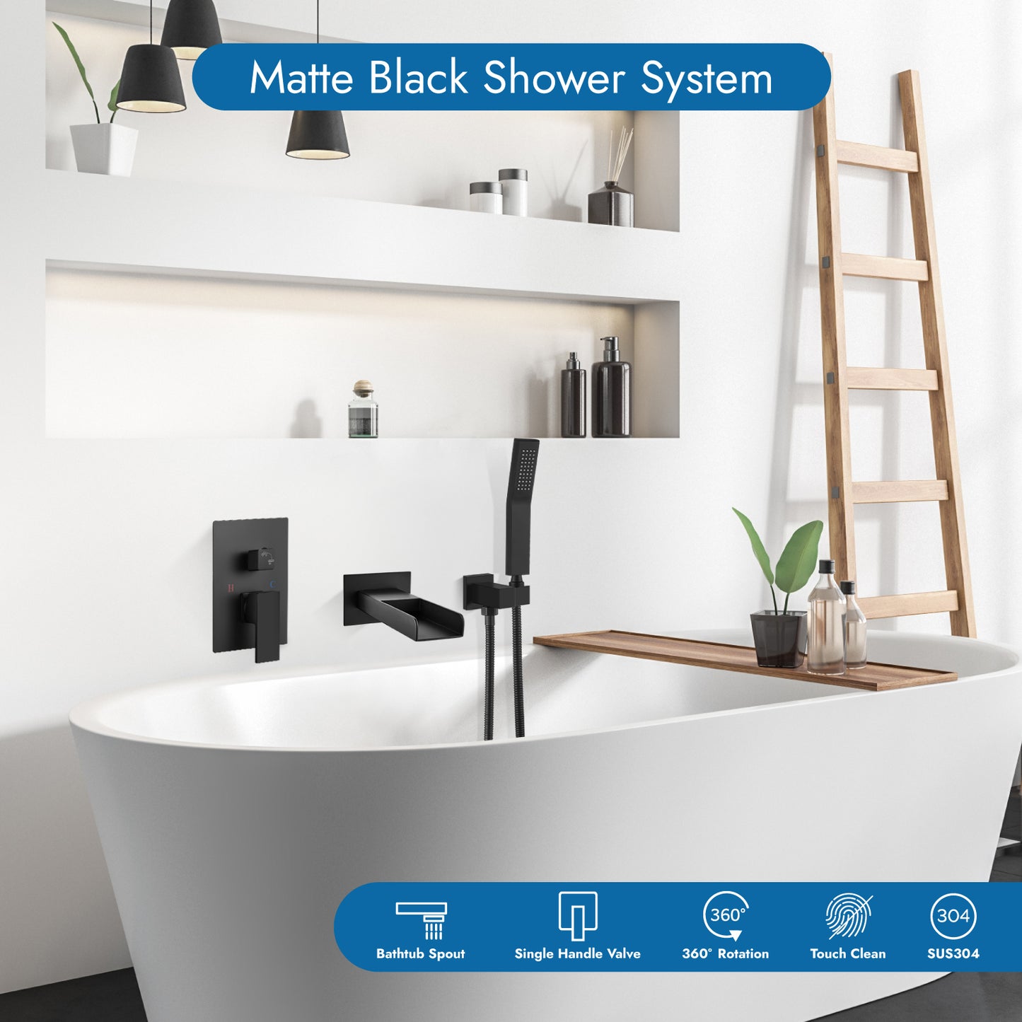 
                  
                    Wall Mount Tub Filler with Handheld Sprayer Waterfall Bathtub Faucet with Sprayer Single Handle Shower Tub Faucet Set Tub Spout
                  
                