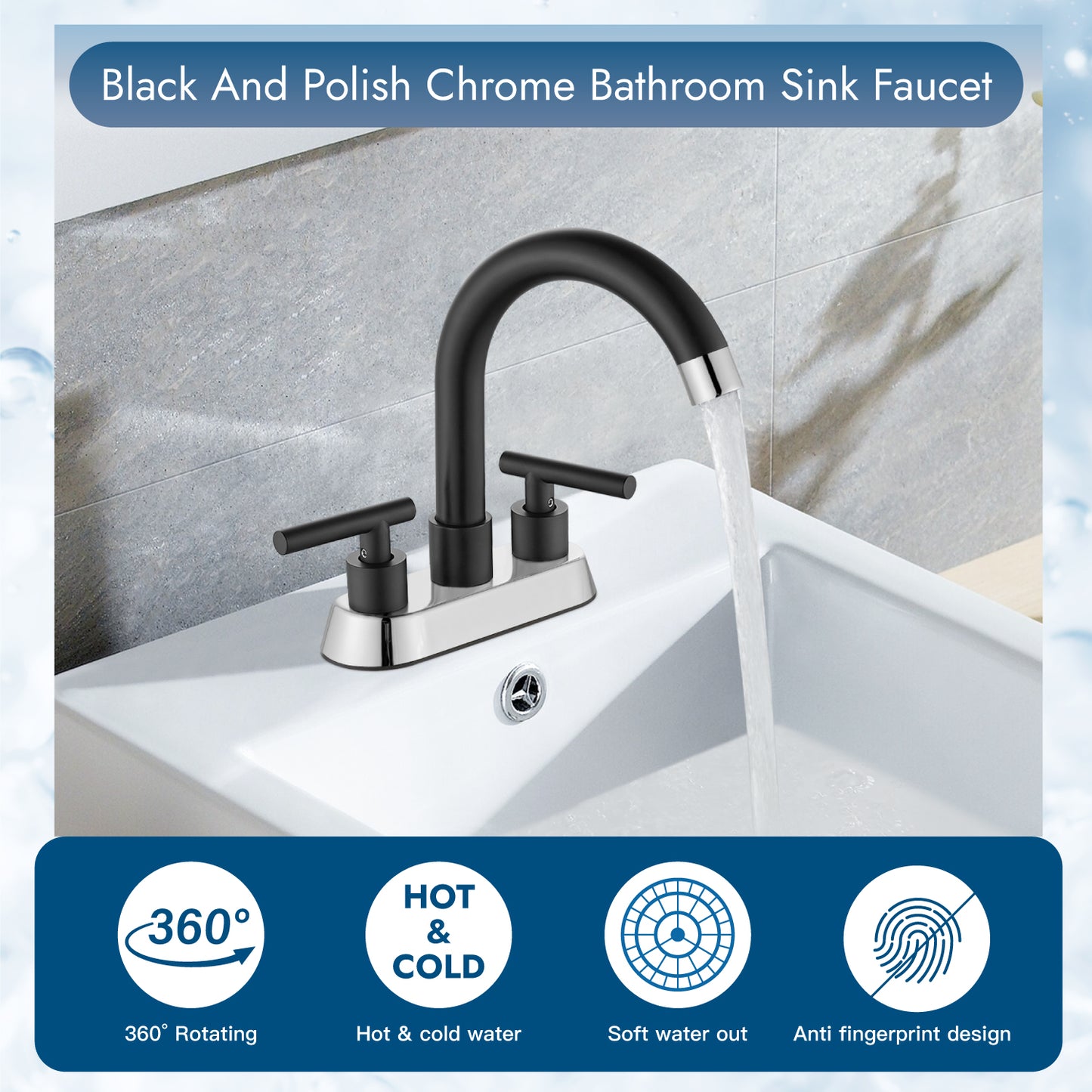 
                  
                    Cinwiny Bathroom SUS304 4 Inch Centerset Sink Faucet  Double Handles Swivel Spout Deck Mount Mixer Tap with Pop-up Drain Lavatory Bathroom Vanity Faucets
                  
                