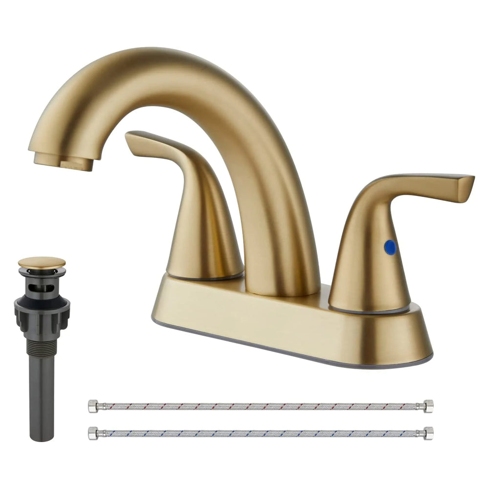 Cinwiny 4 Inch Centerset Bathroom Lavatory Faucet  Deck Mount 2 Handles Bathroom Sink Faucet Mixer Tap with Deck Plate Pop up Drain and Water Supply Hoses