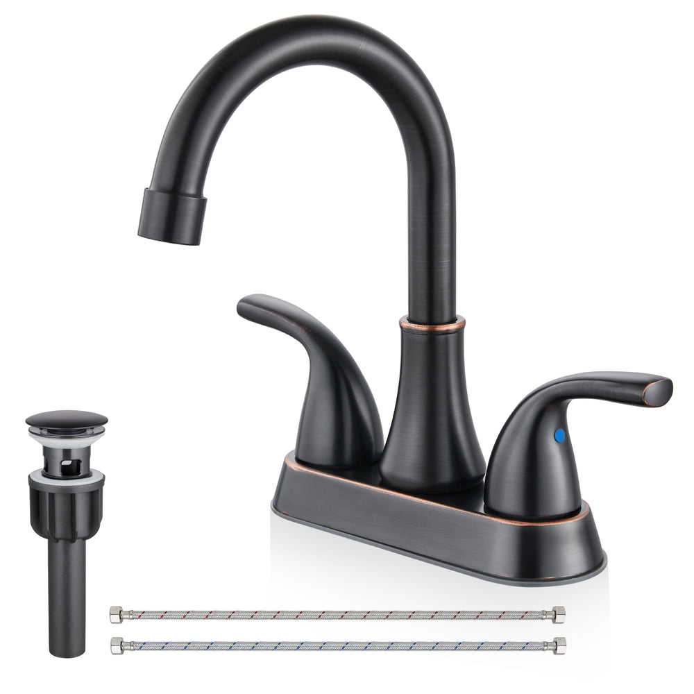 Cinwiny 4 Inch Centerset Bathroom Sink Faucet Two Handle Vanity Faucet with Swivel Spout Deck Mount Mixer Tap with Pop up Drain Water Supply Lines