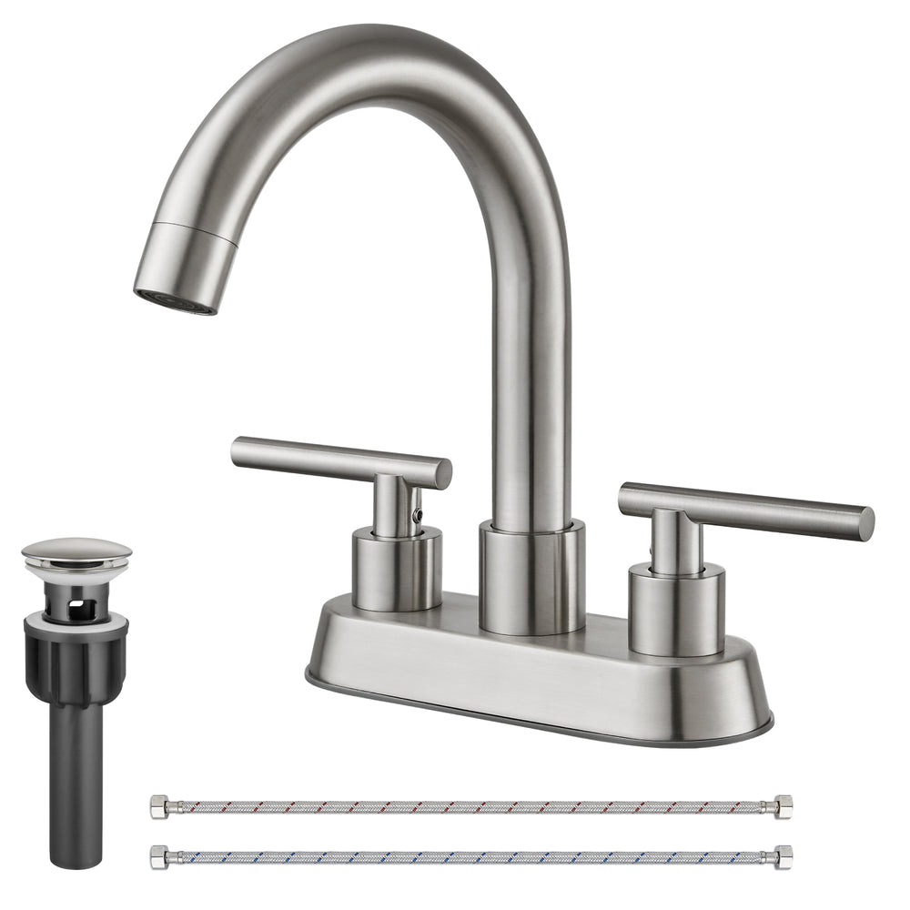 Cinwiny Bathroom SUS304 4 Inch Centerset Sink Faucet  Double Handles Swivel Spout Deck Mount Mixer Tap with Pop-up Drain Lavatory Bathroom Vanity Faucets