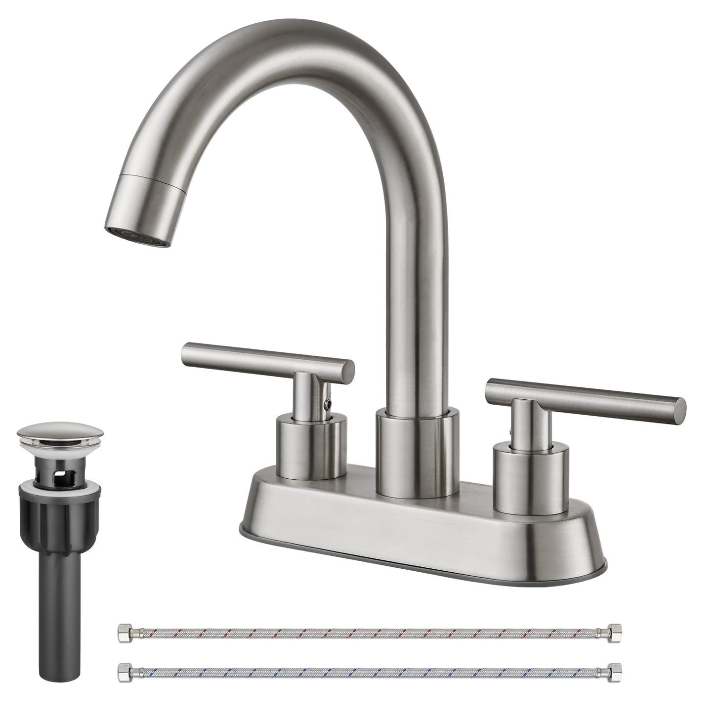 
                  
                    Cinwiny Bathroom SUS304 4 Inch Centerset Sink Faucet  Double Handles Swivel Spout Deck Mount Mixer Tap with Pop-up Drain Lavatory Bathroom Vanity Faucets
                  
                