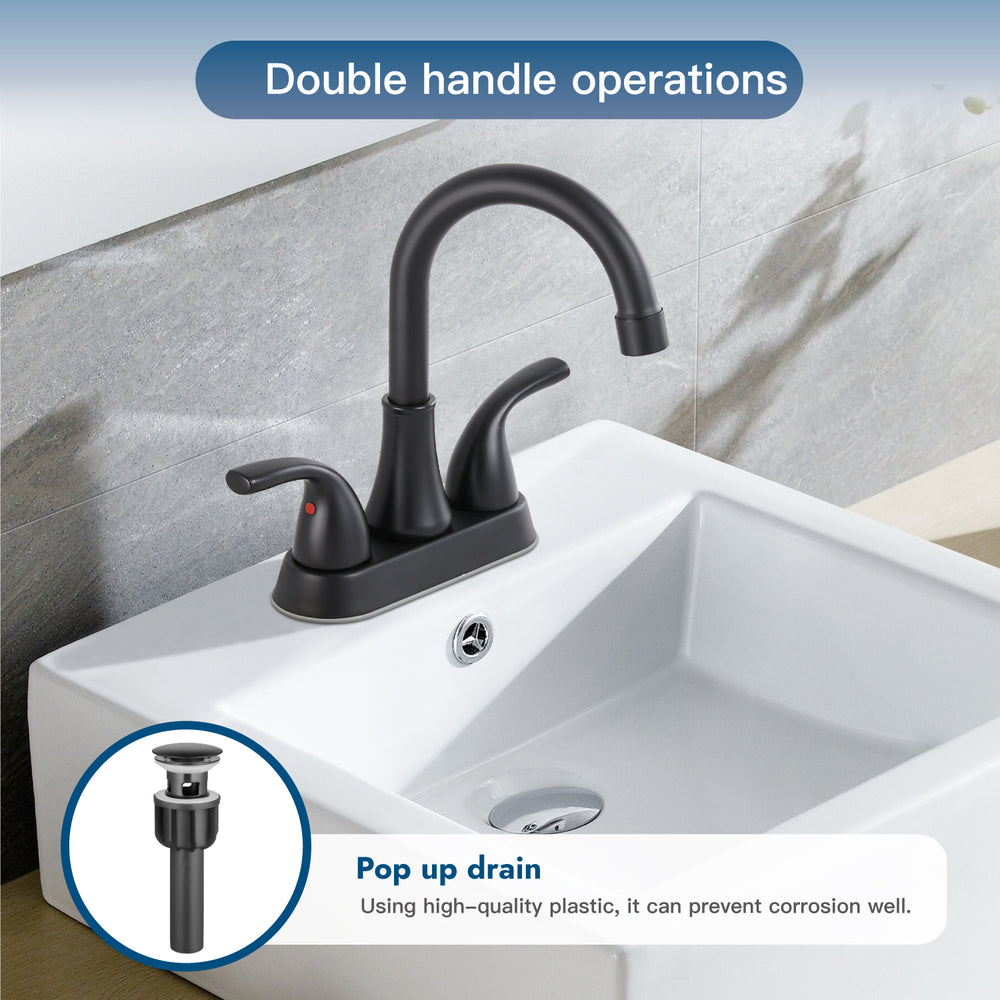 
                  
                    Cinwiny 4 Inch Centerset Bathroom Sink Faucet Two Handle Vanity Faucet with Swivel Spout Deck Mount Mixer Tap with Pop up Drain Water Supply Lines
                  
                