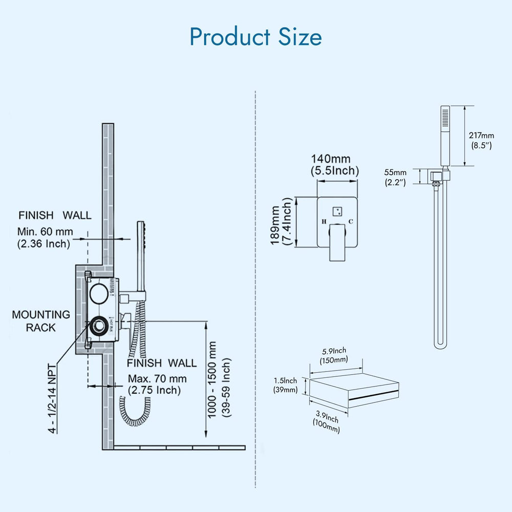 
                  
                    Cinwiny Wall Mount Waterfall Tub Filler Spout with Hand-held Shower 2 in 1 Single Handle Bathtub Shower Faucet Set Rough-in Valve
                  
                