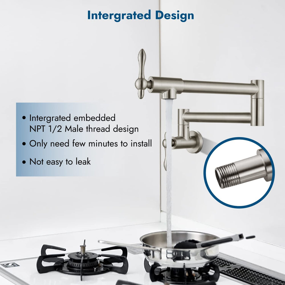 
                  
                    Cinwiny Pot Filler Wall Mounted Folding Stretchable Stainless Steel Kitchen Restaurant Sink Faucet with Double Joint Swing Arm Single Hole Two Handles Commercial
                  
                