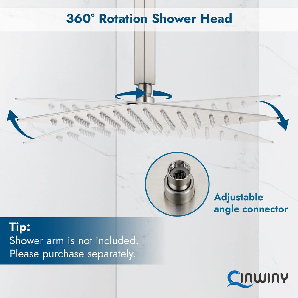 
                  
                    Cinwiny High Pressure Square 10-inch Shower Head 1/16" Ultra Thin Waterfall Full Body Coverage with Silicone Nozzle Stainless Steel Rainfall Showerhead
                  
                