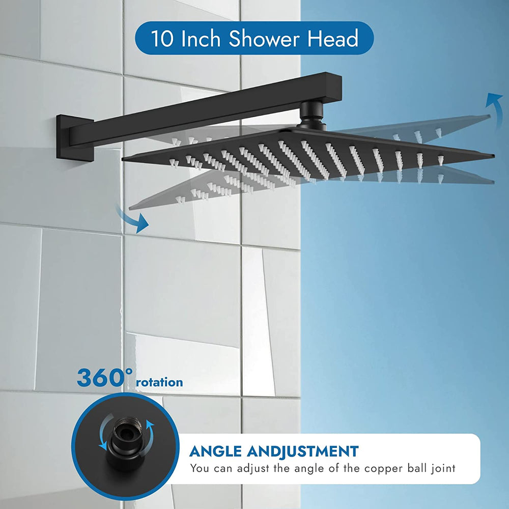 
                  
                    Cinwiny 10 Inch Wall Mounted Rain Shower System Square Shower head Bathroom Shower Head Kit One Function with Rough-in Valve Single Handle Rainfall Shower Trim Kit
                  
                