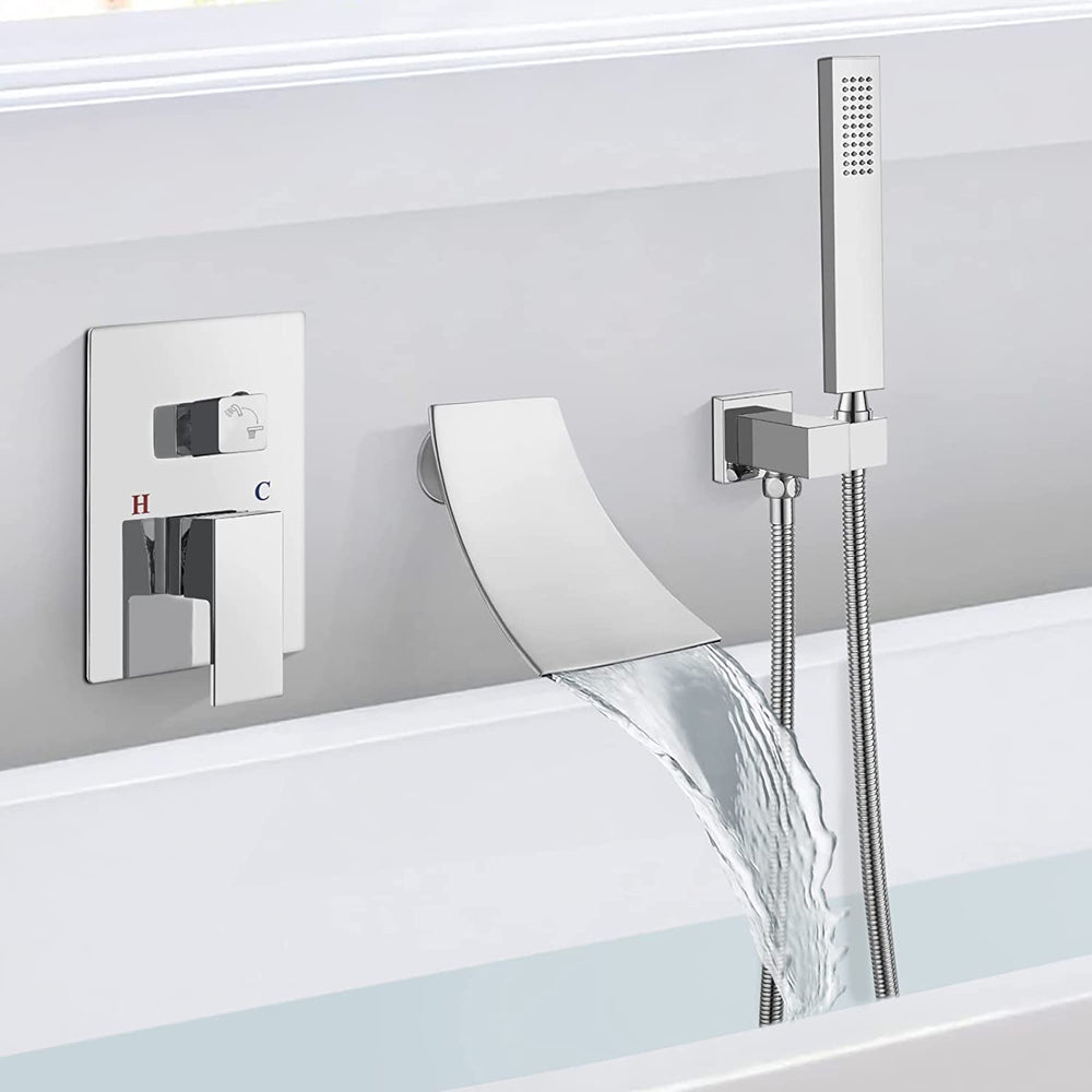 
                  
                    Cinwiny Waterfall Bathtub Faucet Wall Mounted with Hand-held Shower Tub Spout Bathroom Tub Filler One Handle Rough-in Valve
                  
                