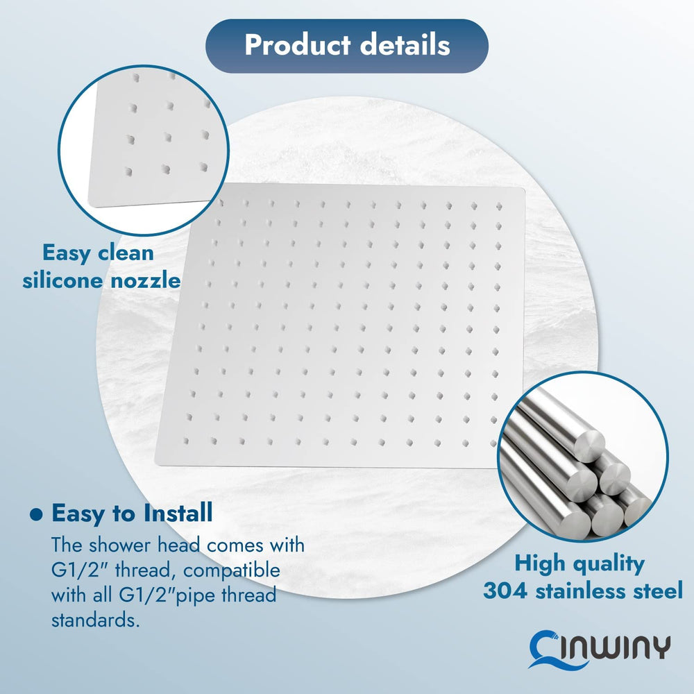 
                  
                    Cinwiny High Pressure Square 10-inch Shower Head 1/16" Ultra Thin Waterfall Full Body Coverage with Silicone Nozzle Stainless Steel Rainfall Showerhead
                  
                