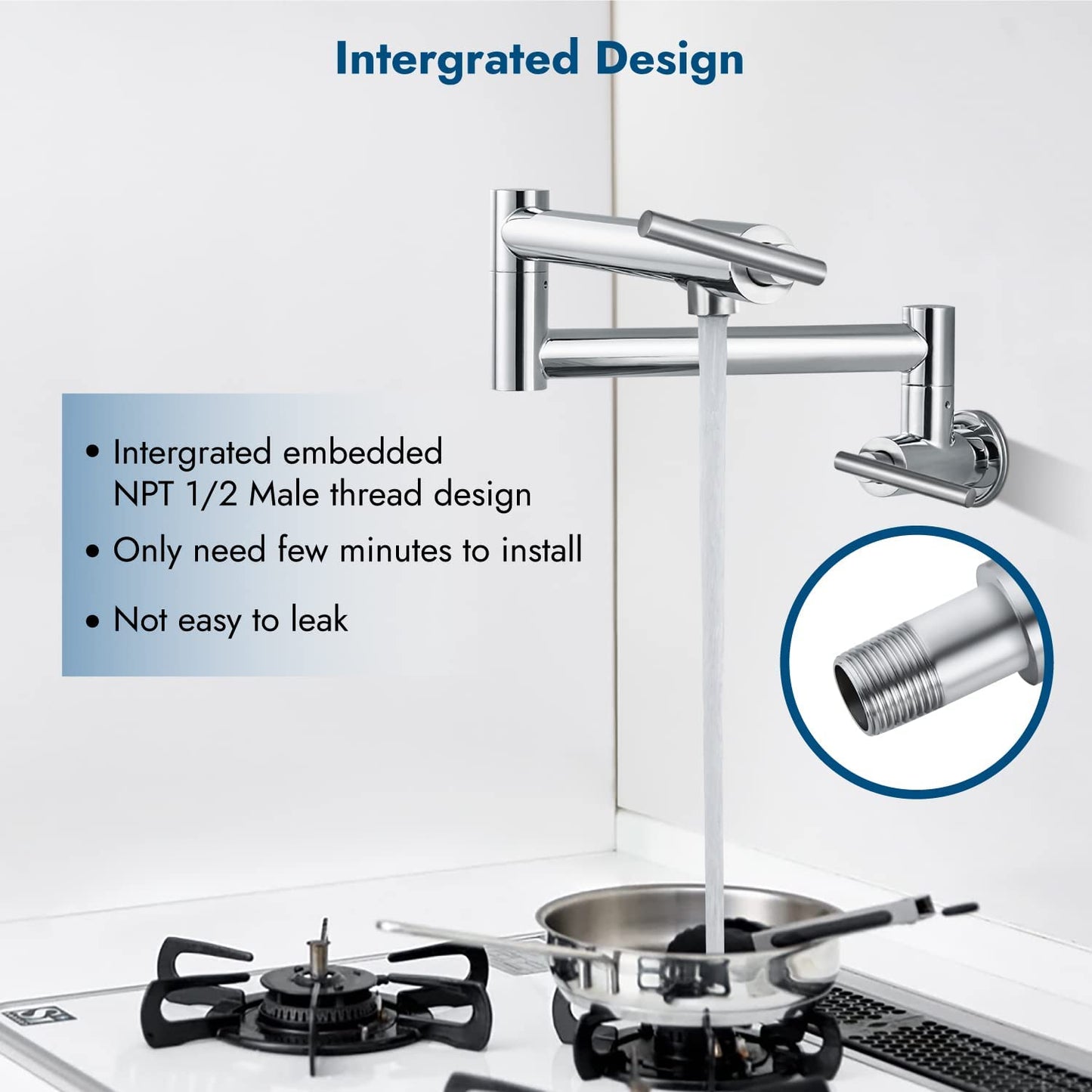 
                  
                    Cinwiny Pot Filler Wall Mounted Kitchen Sink Faucet Stainless Steel Single Hole Double Handle Stretchable Commercial Faucet with Folding Double Joint Swing Arm
                  
                