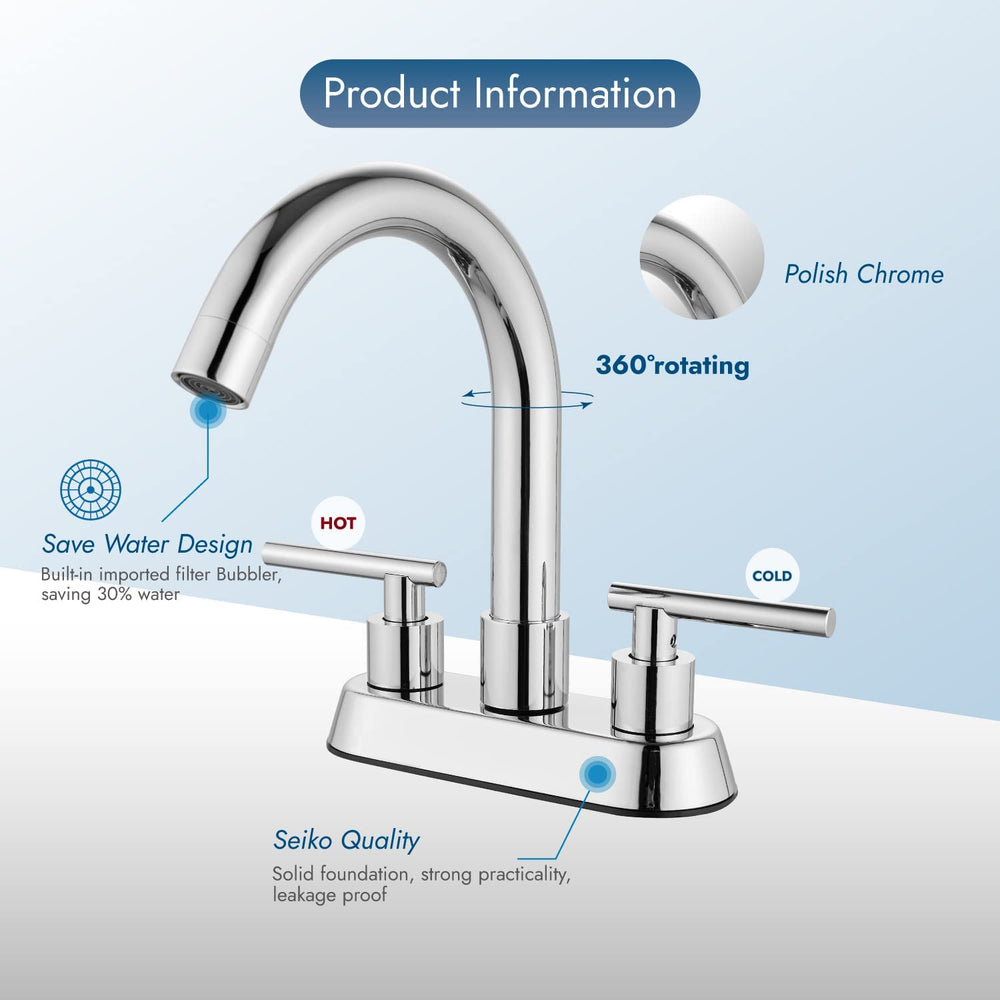 
                  
                    Cinwiny Centerset 4” Bathroom Faucet Lavatory Sink Mixer Tap 2 Hole Deck Mount Double Handle Swivel Spout 360° Basin Vanity Vessel Faucet
                  
                