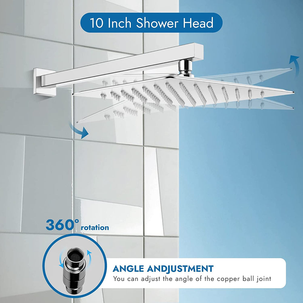 
                  
                    Cinwiny 10 Inch Wall Mounted Rain Shower System Square Shower head Bathroom Shower Head Kit One Function with Rough-in Valve Single Handle Rainfall Shower Trim Kit
                  
                