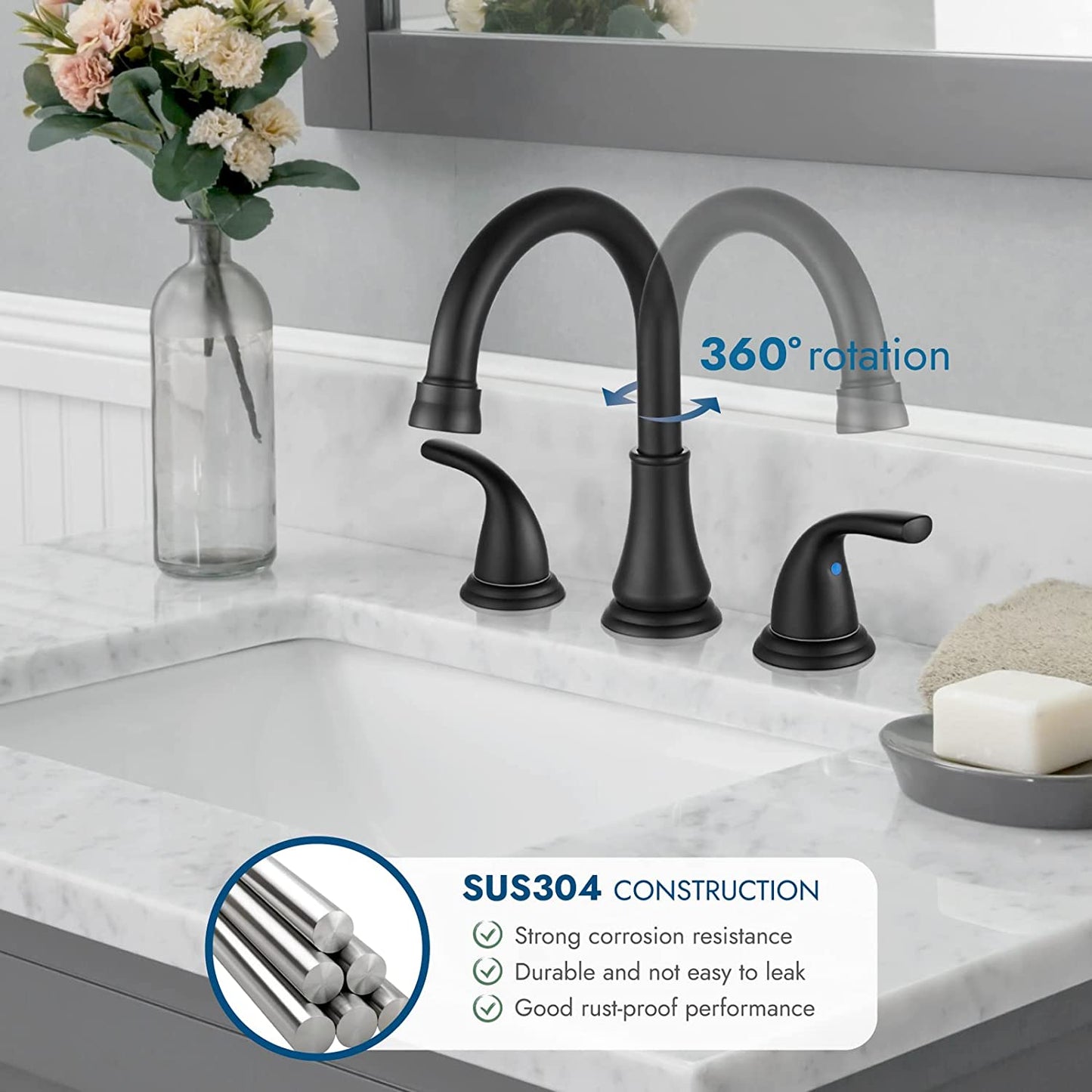 
                  
                    Cinwiny Widespread Bathroom Basin Faucet 8 inch Deck Mounted Vanity Vessel Sink Faucet Triple Holes Double Handles Lavatory Mixer Tap with Pop up Drain
                  
                