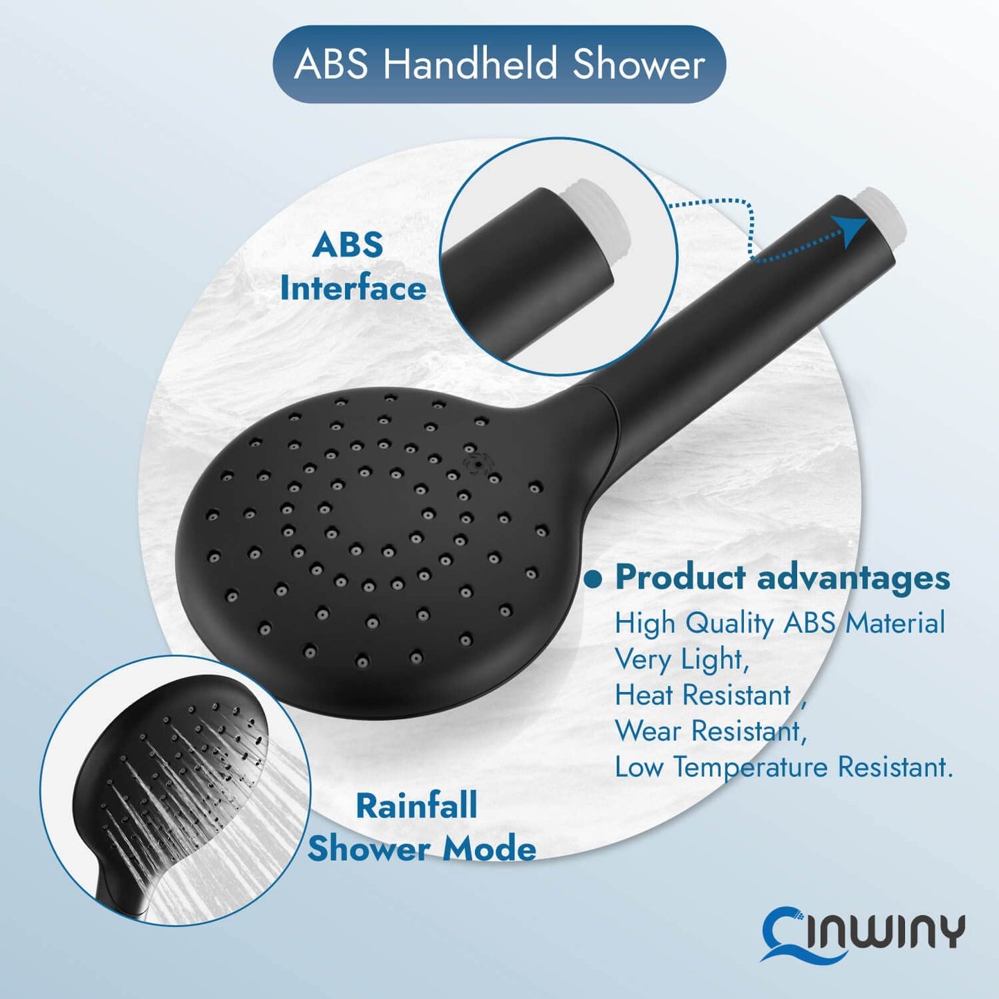 
                  
                    Cinwiny Hand Held Showerhead High Flow Wall Mounted Round Handheld Shower Sprayer ABS Single Function with Adjustable Shower Holder and 59” Stainless Steel Hose
                  
                