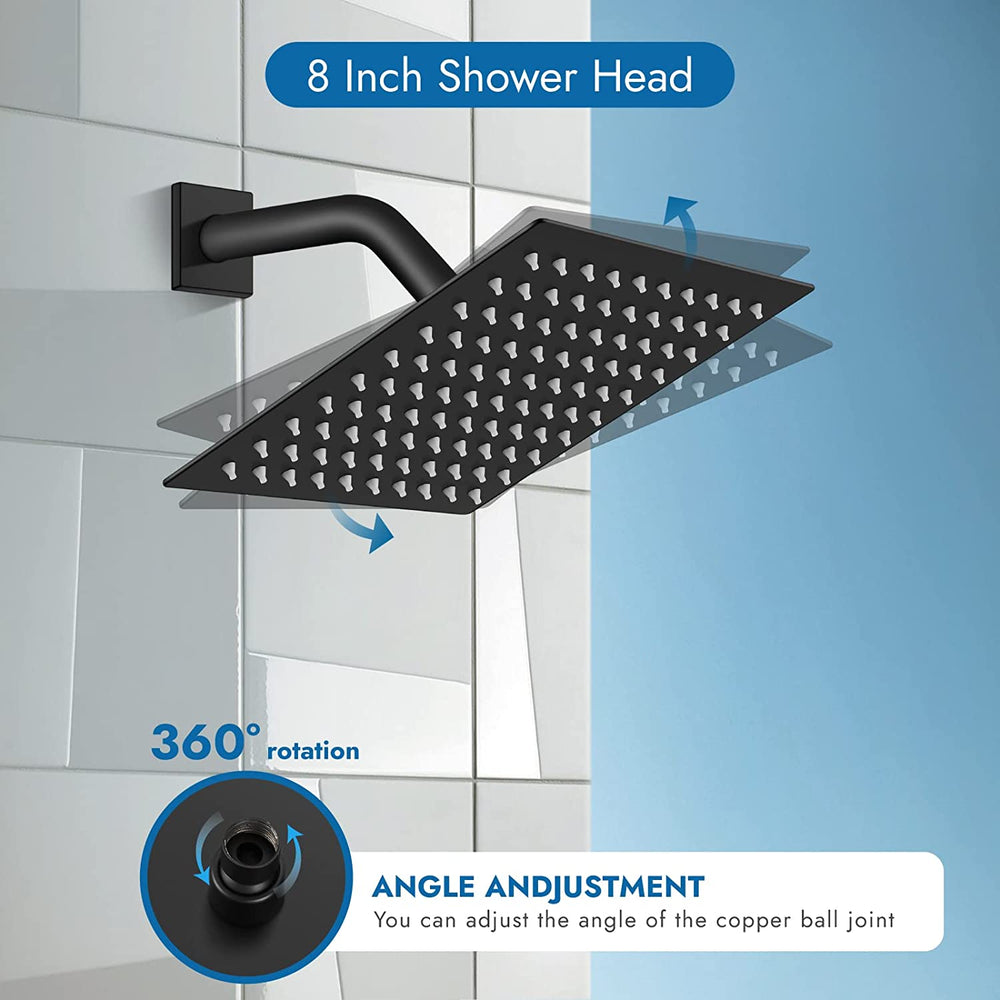 
                  
                    Cinwiny Wall Mounted Rain Shower System with 8 Inch Square Showerhead Bathroom Shower Faucet Set Single Function Single Handle With Rough-in Valve Bathroom Rainfall Shower Trim Kit
                  
                