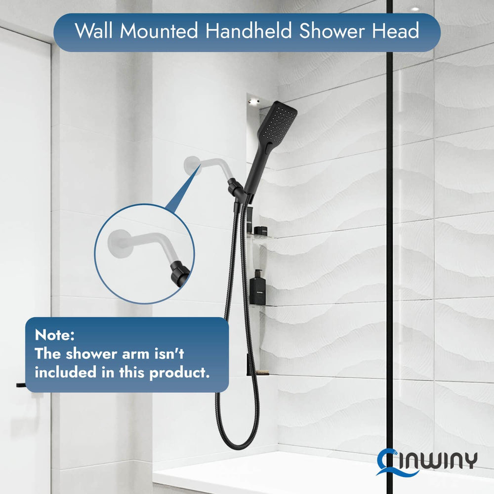 
                  
                    Cinwiny Shower Head with Handheld Wall Mounted High Flow Square Hand Held Sprayer ABS 3 Spray Modes with Adjustable Shower Bracket Holder & 59” SUS304 Hose Combo
                  
                