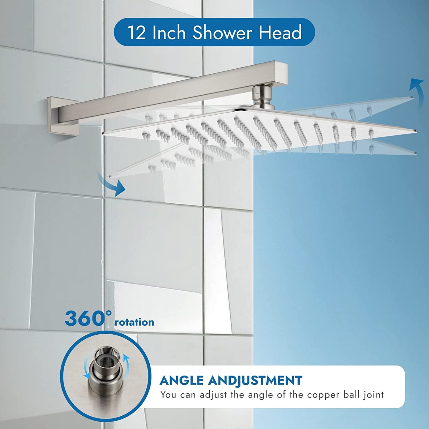 
                  
                    Cinwiny 12 Inch Bathroom Rain Shower Faucet Set, Single Function Shower Trim Kit with Rainfall ShowerHead High Pressure Shower Faucet Set Single Handle with Rough-in Valve Included
                  
                