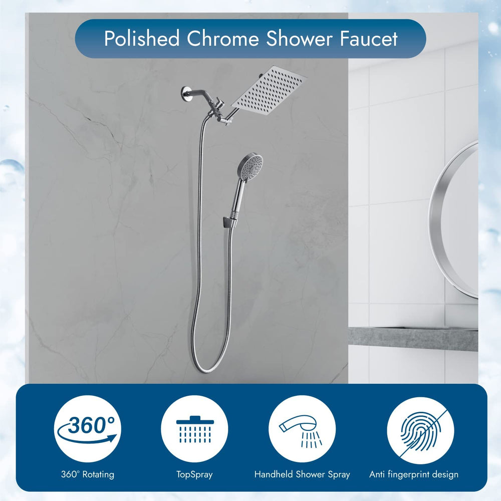 
                  
                    Cinwiny Rain Shower Head with Hand Held Sprayer Combo Wall Mounted 8" 4-setting Shower Head with 11 Inch Extension Arm High Pressure Handheld Showerhead Set with Hose, Flow Regulator
                  
                