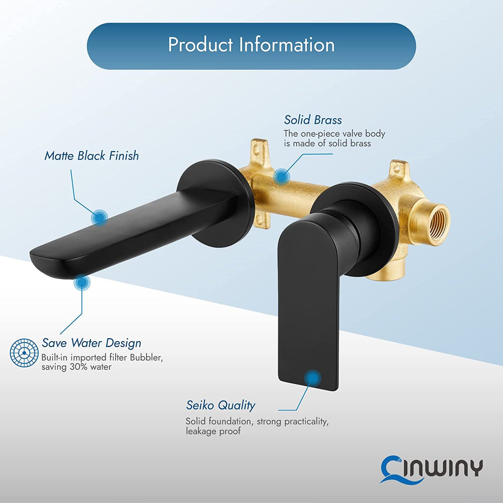 
                  
                    Cinwiny Wall Mount Bathroom Sink Faucet One Lever Handle SUS304 Lavatory Vanity Vessel Basin Mixer Tap with Solid Brass Rough-in Valve
                  
                