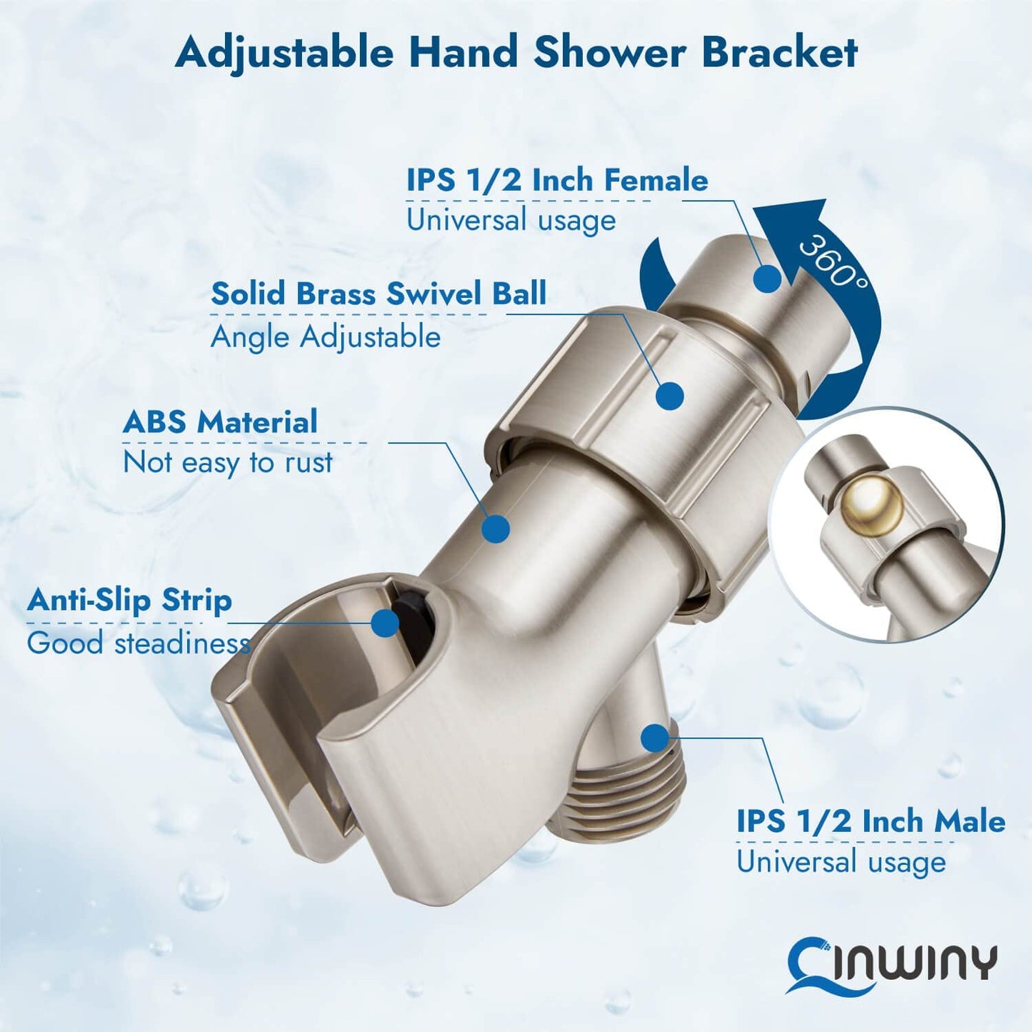 
                  
                    Cinwiny Hand Held Showerhead High Flow Wall Mounted Round Handheld Shower Sprayer ABS Single Function with Adjustable Shower Holder and 59” Stainless Steel Hose
                  
                
