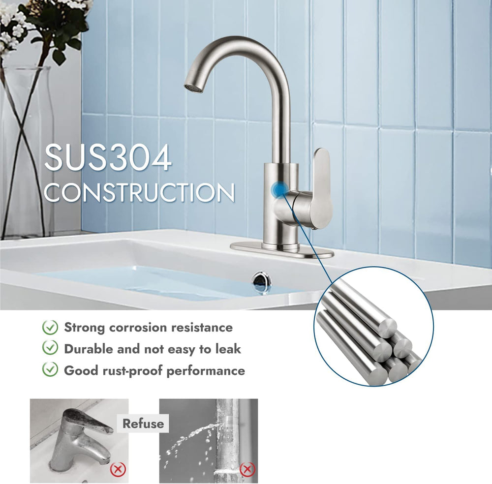 
                  
                    Cinwiny Bar Sink Faucet Bathroom Single Faucet 1 Hole Small RV Campers Faucet Tap Deck Mount Gooseneck SUS304 Kitchen Vanity Faucet with Deck Plate and Pop-up Drain
                  
                