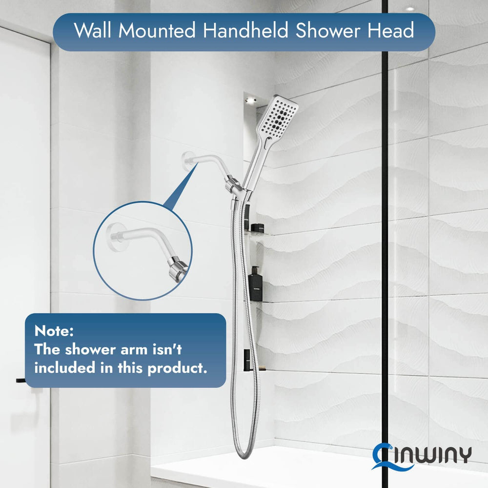 
                  
                    Cinwiny Shower Head with Handheld Wall Mounted High Flow Square Hand Held Sprayer ABS 3 Spray Modes with Adjustable Shower Bracket Holder & 59” SUS304 Hose Combo
                  
                