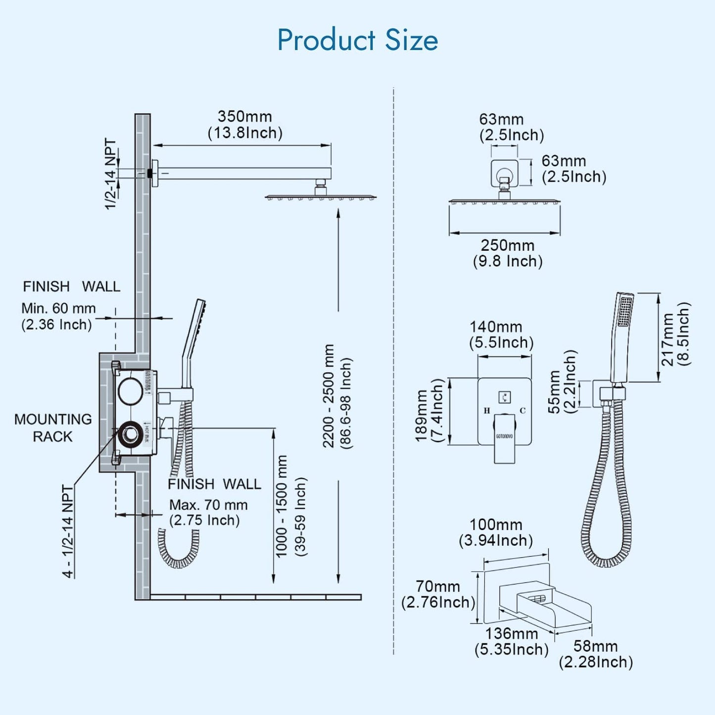 
                  
                    Cinwiny Bathroom Shower System Wall Mount 10 Inch Rainfall Shower Head with Handheld Spray Waterfall Tub Spout Combo Set Rough in Valve 3 Function Mixer Shower Faucet
                  
                