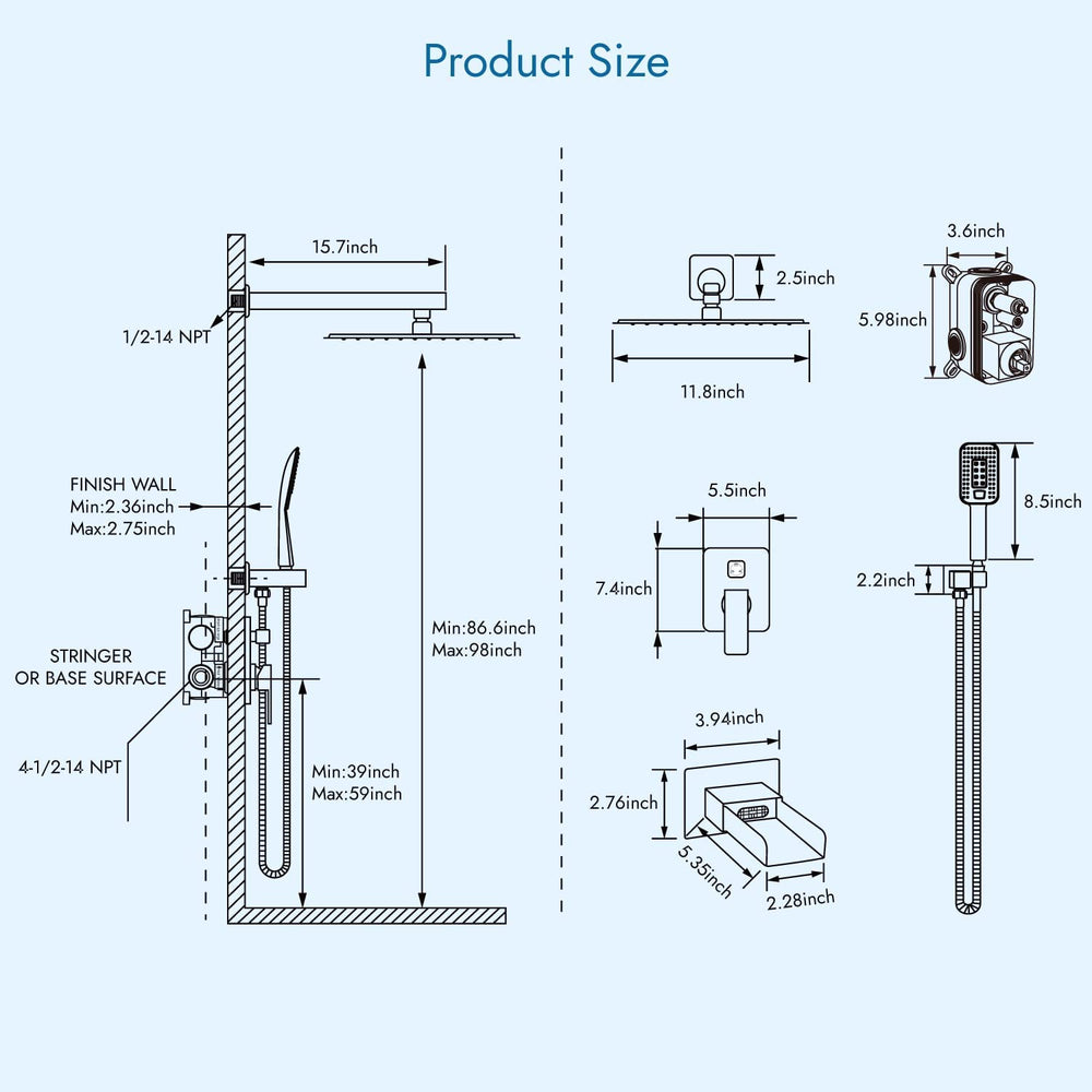 
                  
                    Cinwiny Wall Mount Matte Black Bathroom Shower System Rainfall Shower Head with ABS 3 Functions Handheld Spray Waterfall Tub Spout Bathroom Shower Combo Set Rough-in Valve Included
                  
                