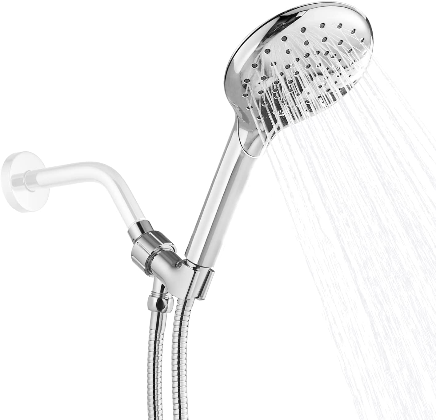 
                  
                    Cinwiny Hand Held Showerhead High Flow Wall Mounted Round Handheld Shower Sprayer ABS Single Function with Adjustable Shower Holder and 59” Stainless Steel Hose
                  
                