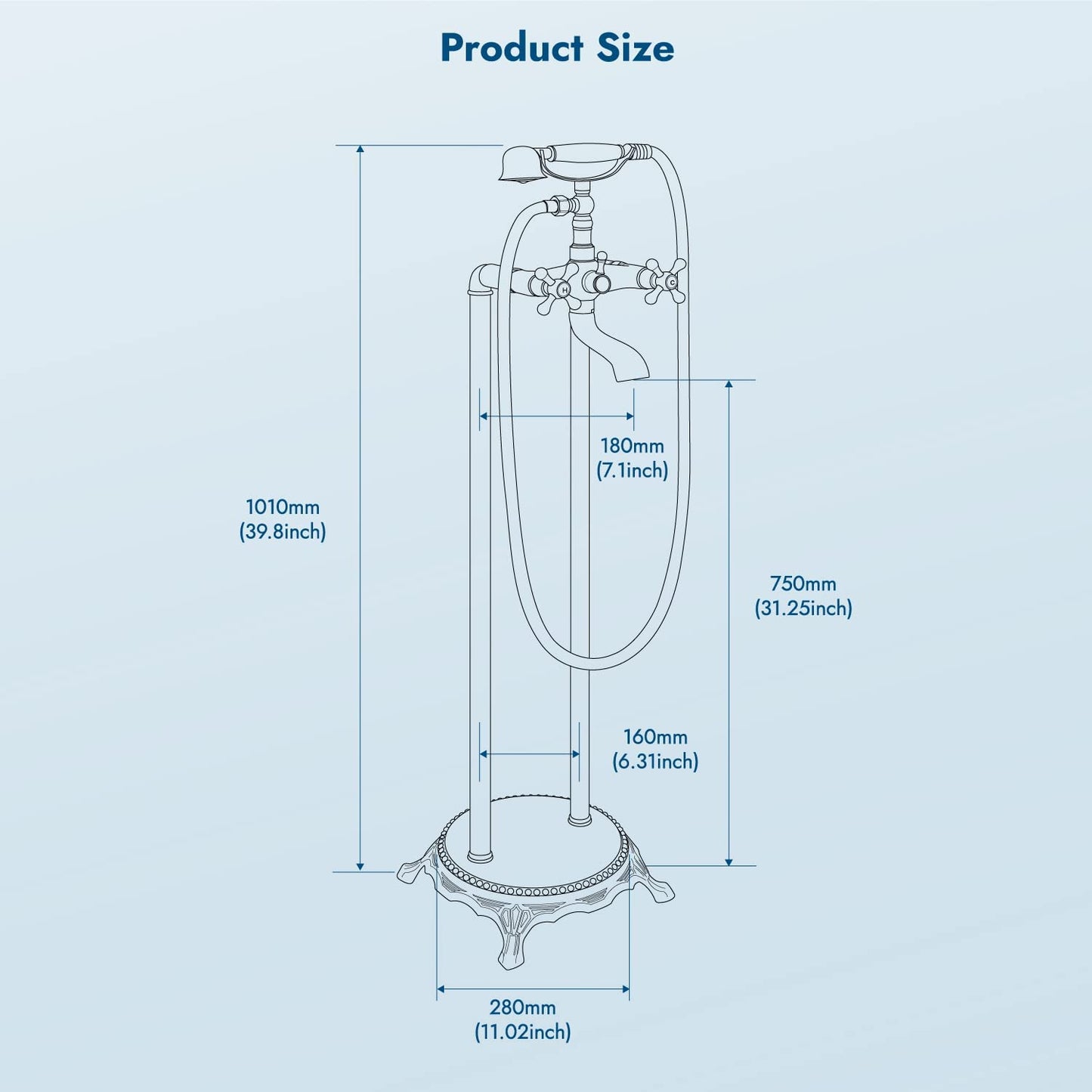 
                  
                    Cinwiny Freestanding Bathtub Faucet Floor Mount Tub Filler Double Cross Knobs Bathroom Mixer Tap With Handheld Shower Telephone Shape
                  
                