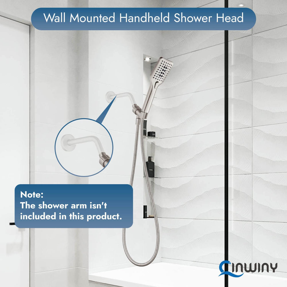 
                  
                    Cinwiny Shower Head with Handheld Wall Mounted High Flow Square Hand Held Sprayer ABS 3 Spray Modes with Adjustable Shower Bracket Holder & 59” SUS304 Hose Combo
                  
                