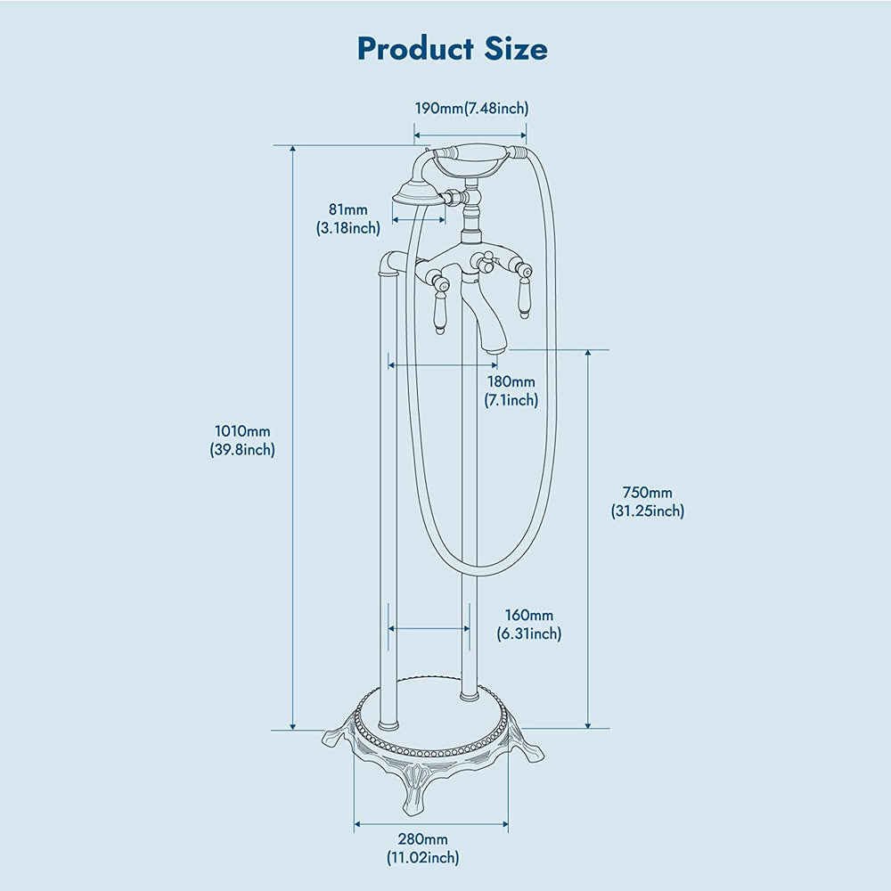 
                  
                    Cinwiny Bathroom Freestanding Bathtub Faucet Floor Mount Tub Filler with Hand Held Sprayer Telephone Shape 2 Level Handle with Hot and Cold Water High Flow Mixing Tap
                  
                