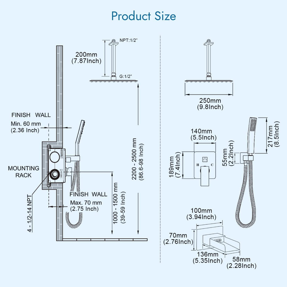 
                  
                    Cinwiny 10 Inch Ceiling Mount Bathroom Shower System Rainfall Shower Head with Handheld Spray Waterfall Tub Spout Combo Set Rough-in Valve 3 Function Mixer Shower Faucet Luxury
                  
                