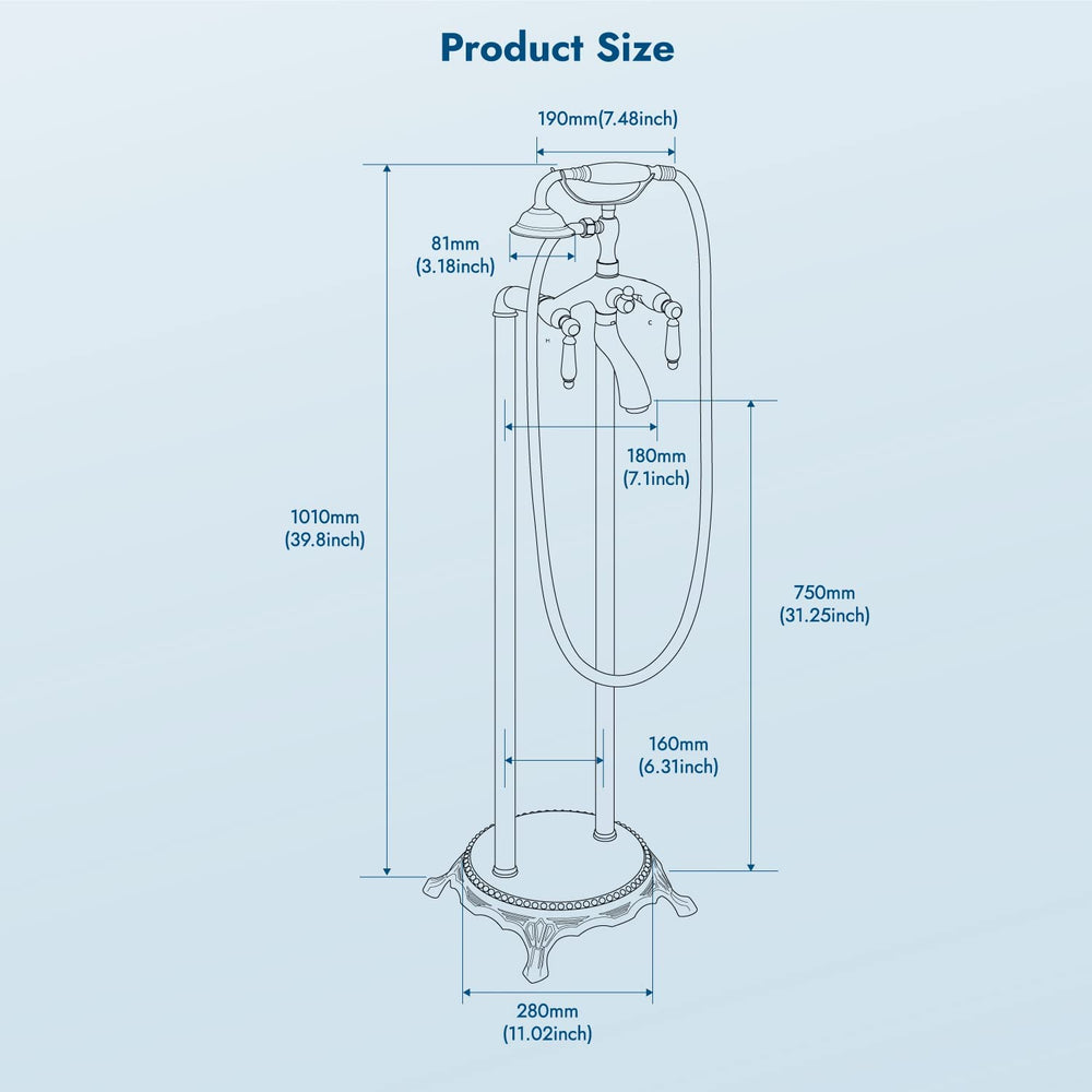 
                  
                    Cinwiny Freestanding Faucet Bathtub Floor Mount Tub Filler with Handheld Shower Spray Lever Telephone Shape High Flow Bathroom Mixing Tap
                  
                