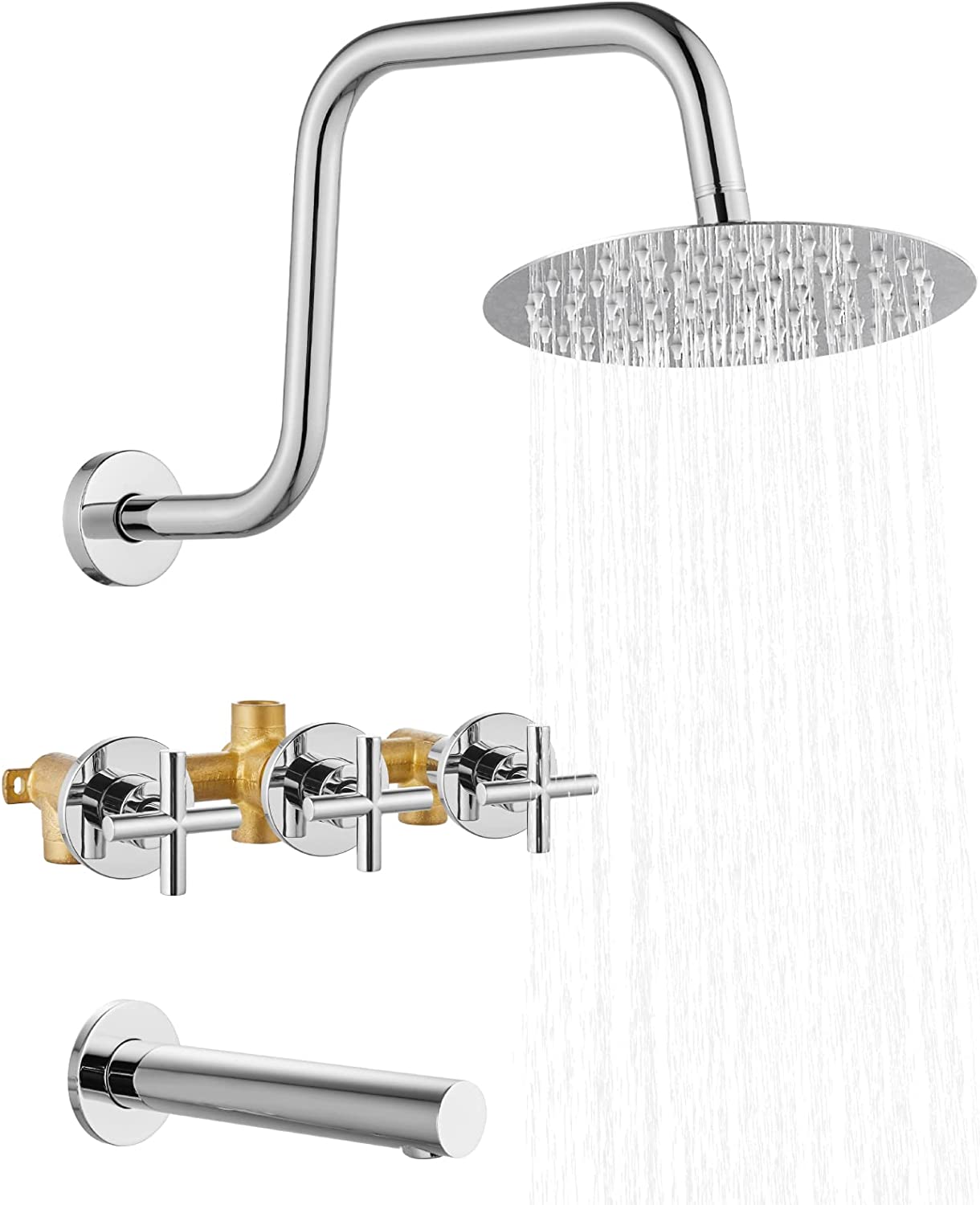 
                  
                    Cinwiny 3 Handles Tub and Shower System,Wall Mount Bathtub Faucet Set with Tub Spout 8-inch Round Shower Head Bathroom Shower Trim Kit Brass Valve Included
                  
                