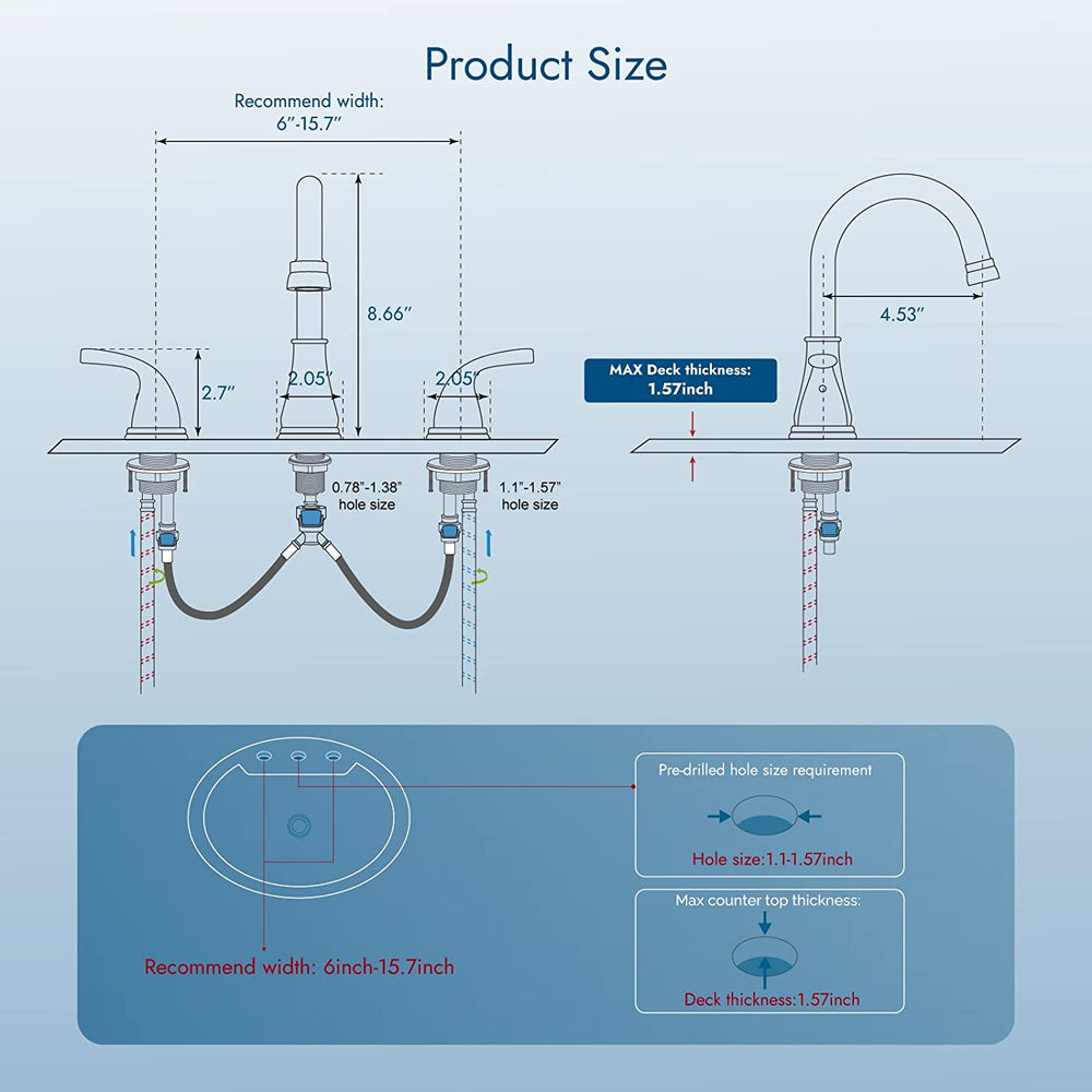 
                  
                    Cinwiny Widespread Bathroom Basin Faucet 8 inch Deck Mounted Vanity Vessel Sink Faucet Triple Holes Double Handles Lavatory Mixer Tap with Pop up Drain
                  
                