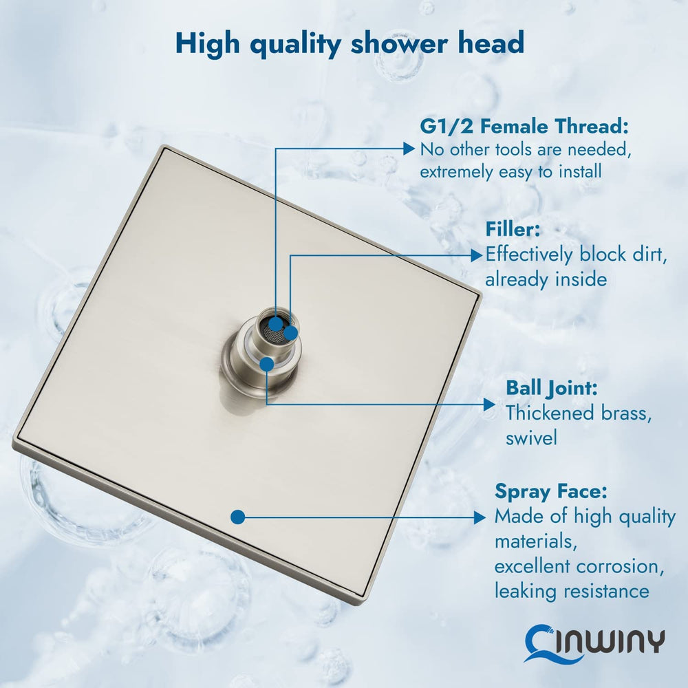 
                  
                    Cinwiny Rain Shower Head 8” Square Overhead Shower High Pressure Angle Adjustable Waterfall Modern Luxury ABS Bathroom Showerhead with Silicone Noozles
                  
                