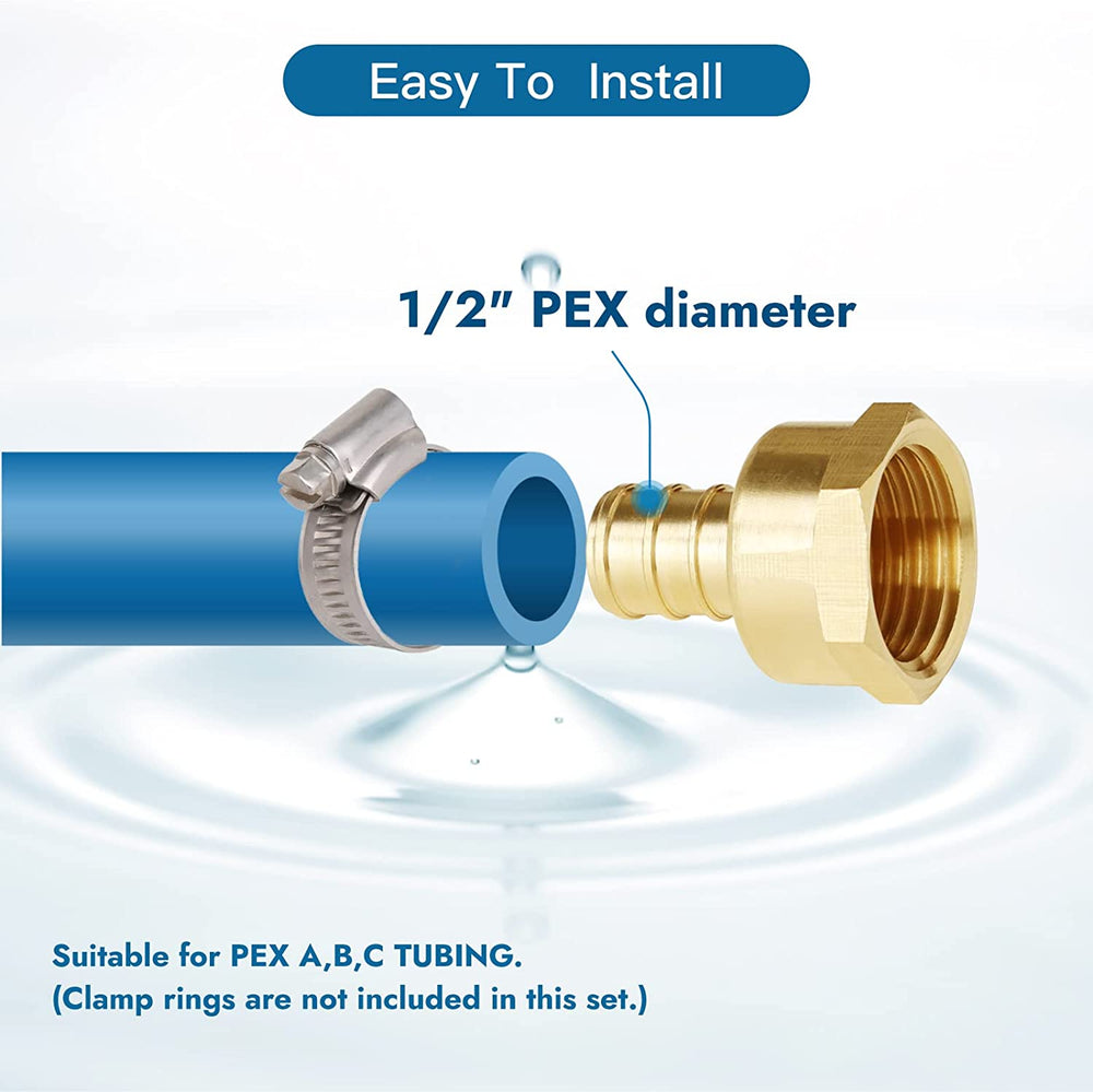 
                  
                    Cinwiny Brass PEX 1/2" x 1/2" NPT Female Threaded Adapter PEX Crimp Fittings Lead-free, 5 Packs
                  
                