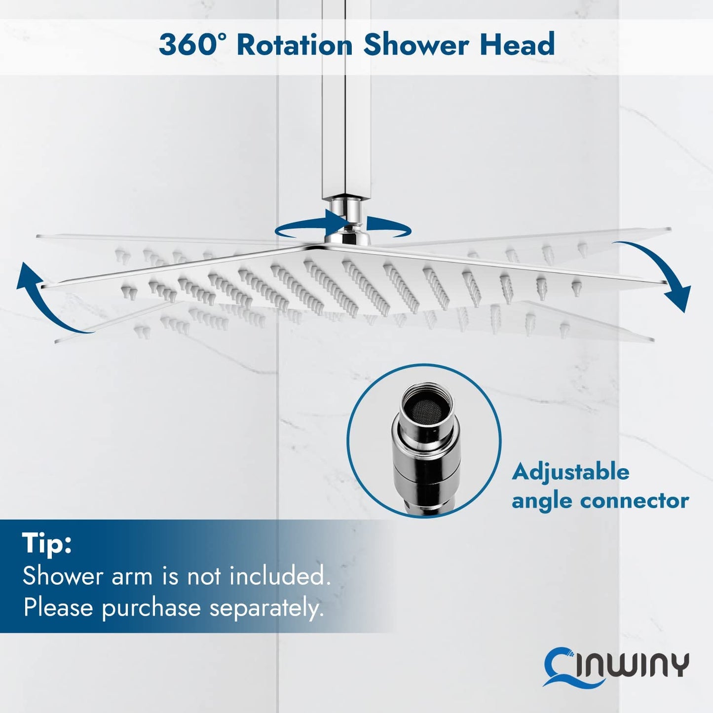 
                  
                    Cinwiny High Pressure Square 10-inch Shower Head 1/16" Ultra Thin Waterfall Full Body Coverage with Silicone Nozzle Stainless Steel Rainfall Showerhead
                  
                