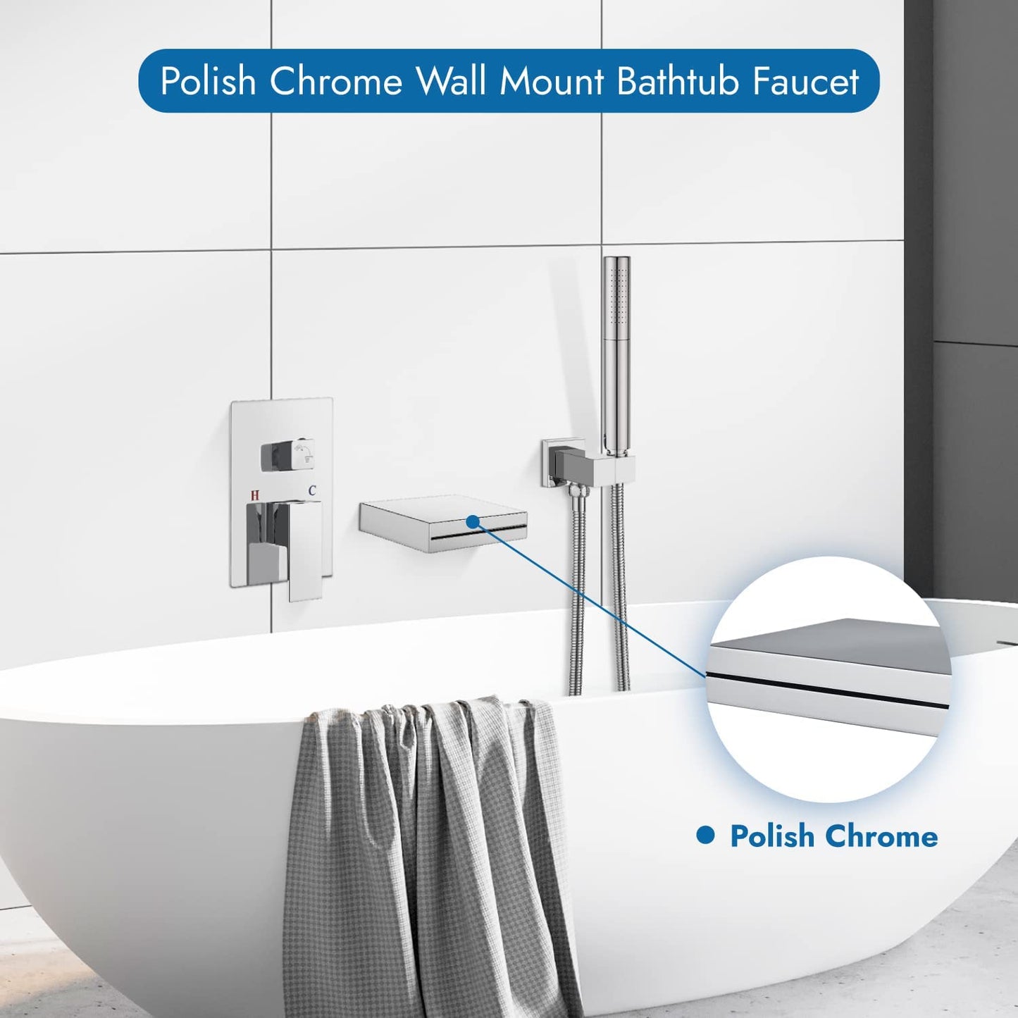 
                  
                    Cinwiny Wall Mount Waterfall Tub Filler Spout with Hand-held Shower 2 in 1 Single Handle Bathtub Shower Faucet Set Rough-in Valve
                  
                