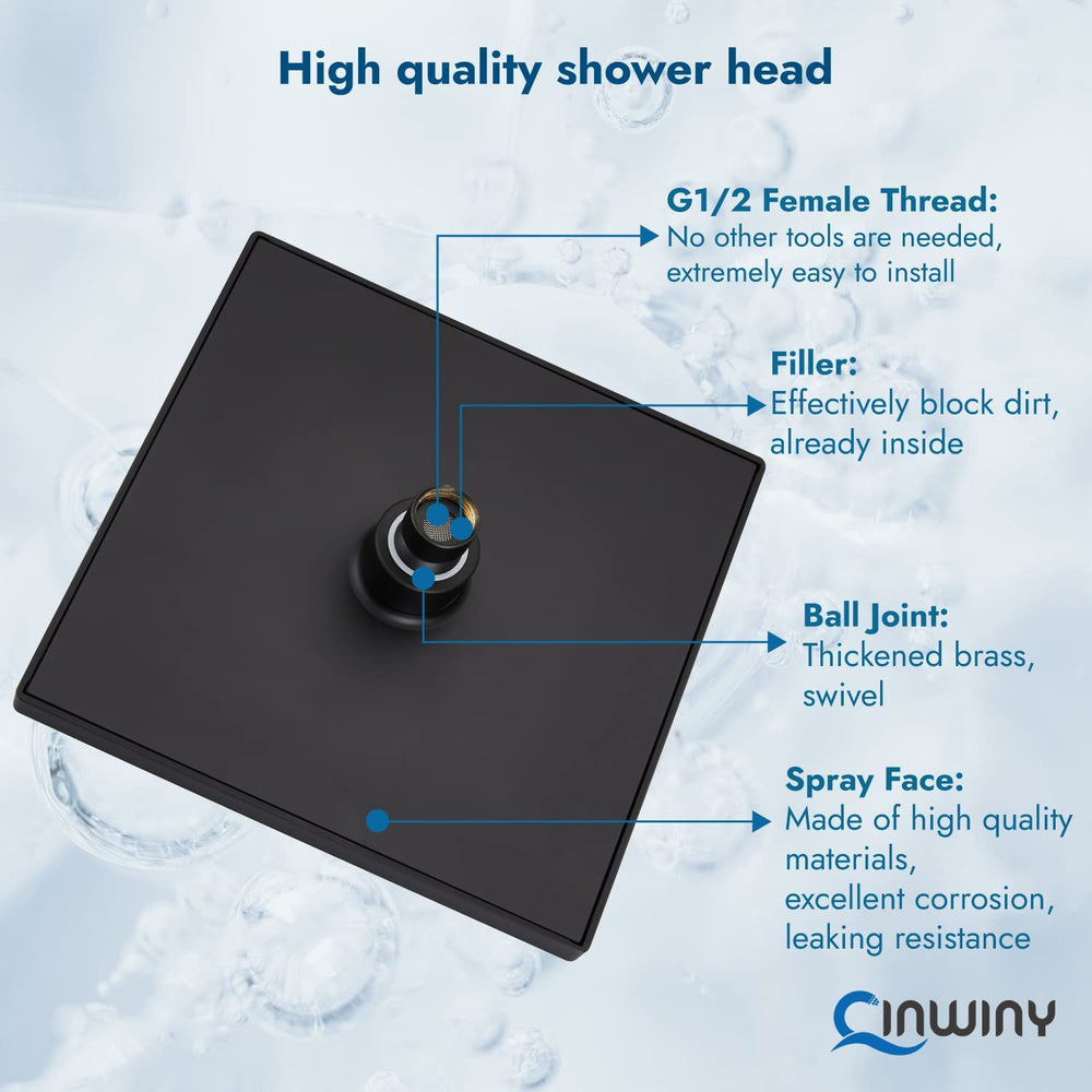 
                  
                    Cinwiny Rain Shower Head 8” Square Overhead Shower High Pressure Angle Adjustable Waterfall Modern Luxury ABS Bathroom Showerhead with Silicone Noozles
                  
                