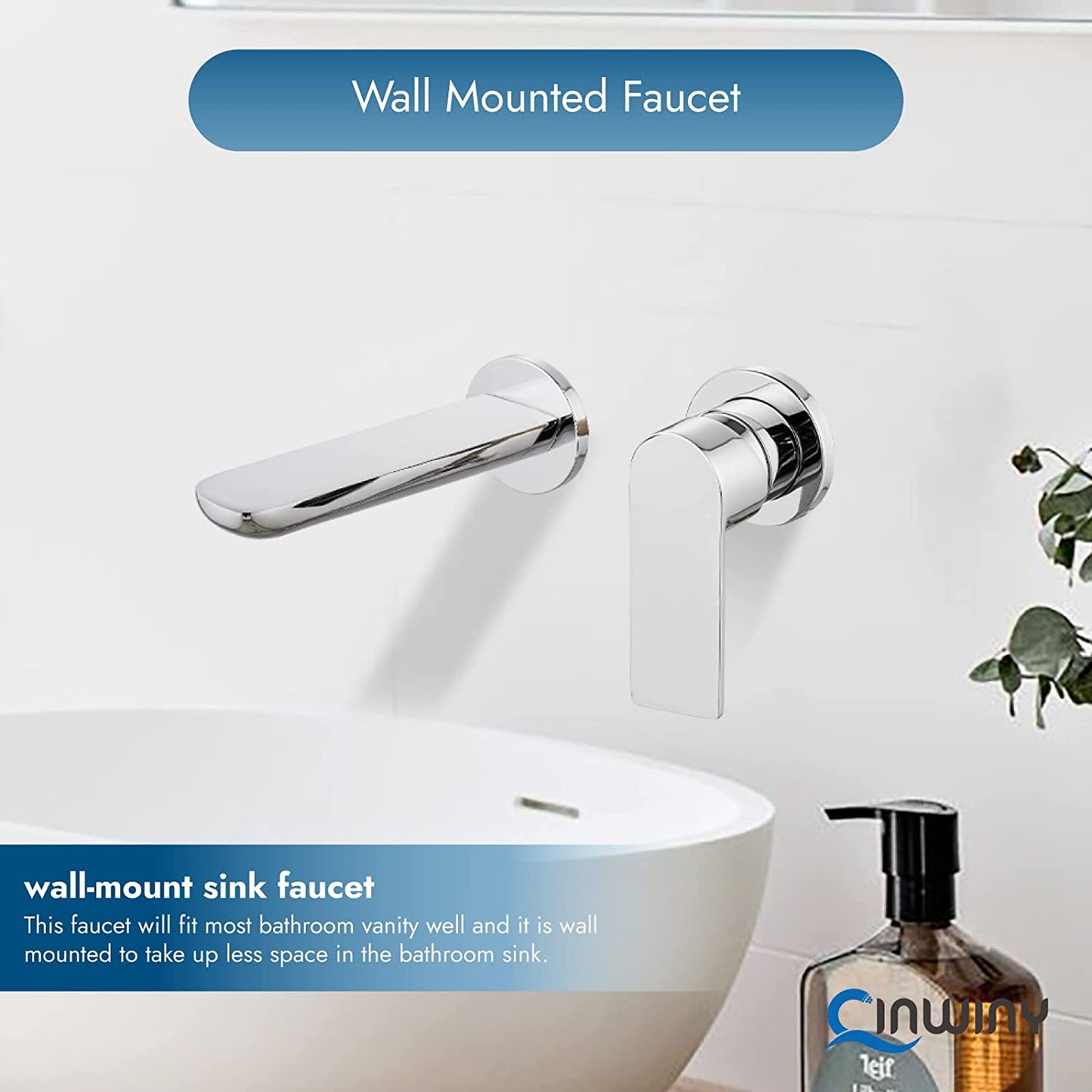 
                  
                    Cinwiny Wall Mount Bathroom Sink Faucet One Lever Handle SUS304 Lavatory Vanity Vessel Basin Mixer Tap with Solid Brass Rough-in Valve
                  
                