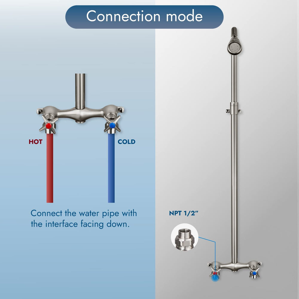 
                  
                    Cinwiny Outdoor Shower Fixtures Wall Mount Telescopic Pipe Double Cross Handle Brass Mixer Valve Adjustable Shower Head Exposed Shower Kit Water Inlet Down
                  
                