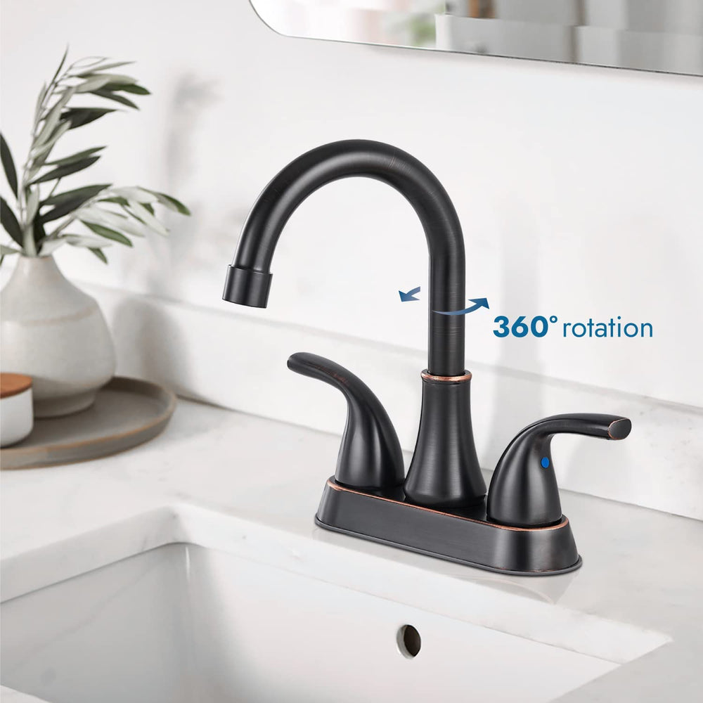 
                  
                    Cinwiny 4 Inch Centerset Lavatory Sink Faucet Bathroom Mixer Tap 2 Hole Double Handle 360° Swivel Spout Deck Mount Vanity Basin Sink Faucet
                  
                