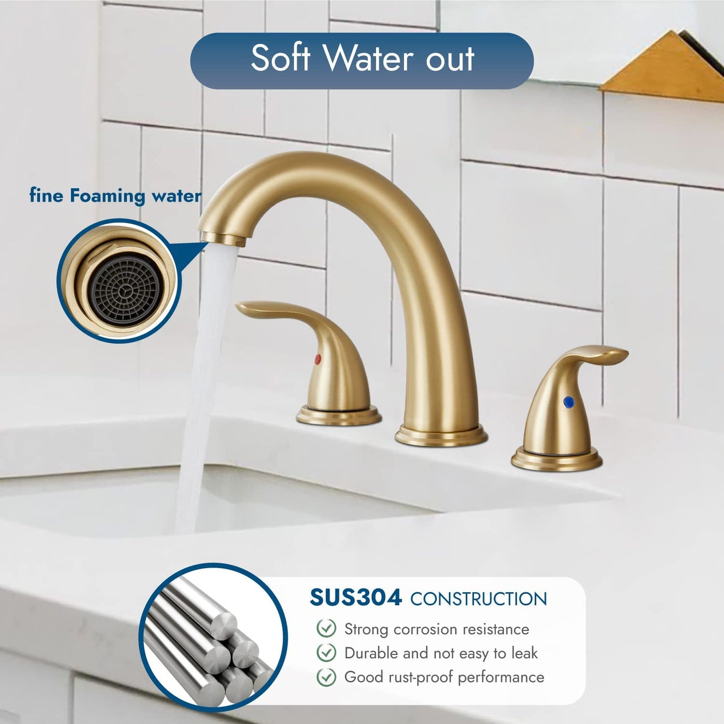 
                  
                    Cinwiny 8” Widespread Bathroom Faucet Deck Mount Three Holes Brass Valve Sink Lavatory Stainless Steel Faucet Two Handles Mixer Tap with Pop up Drain Stopper
                  
                