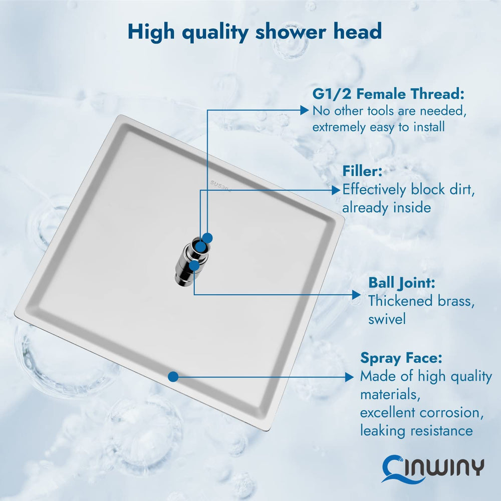 
                  
                    Cinwiny High Pressure Square 10-inch Shower Head 1/16" Ultra Thin Waterfall Full Body Coverage with Silicone Nozzle Stainless Steel Rainfall Showerhead
                  
                