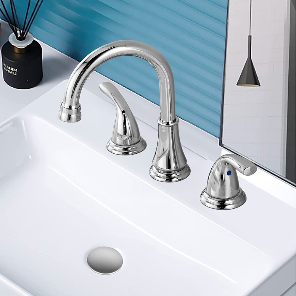 
                  
                    Cinwiny Widespread Bathroom Basin Faucet 8 inch Deck Mounted Vanity Vessel Sink Faucet Triple Holes Double Handles Lavatory Mixer Tap with Pop up Drain
                  
                