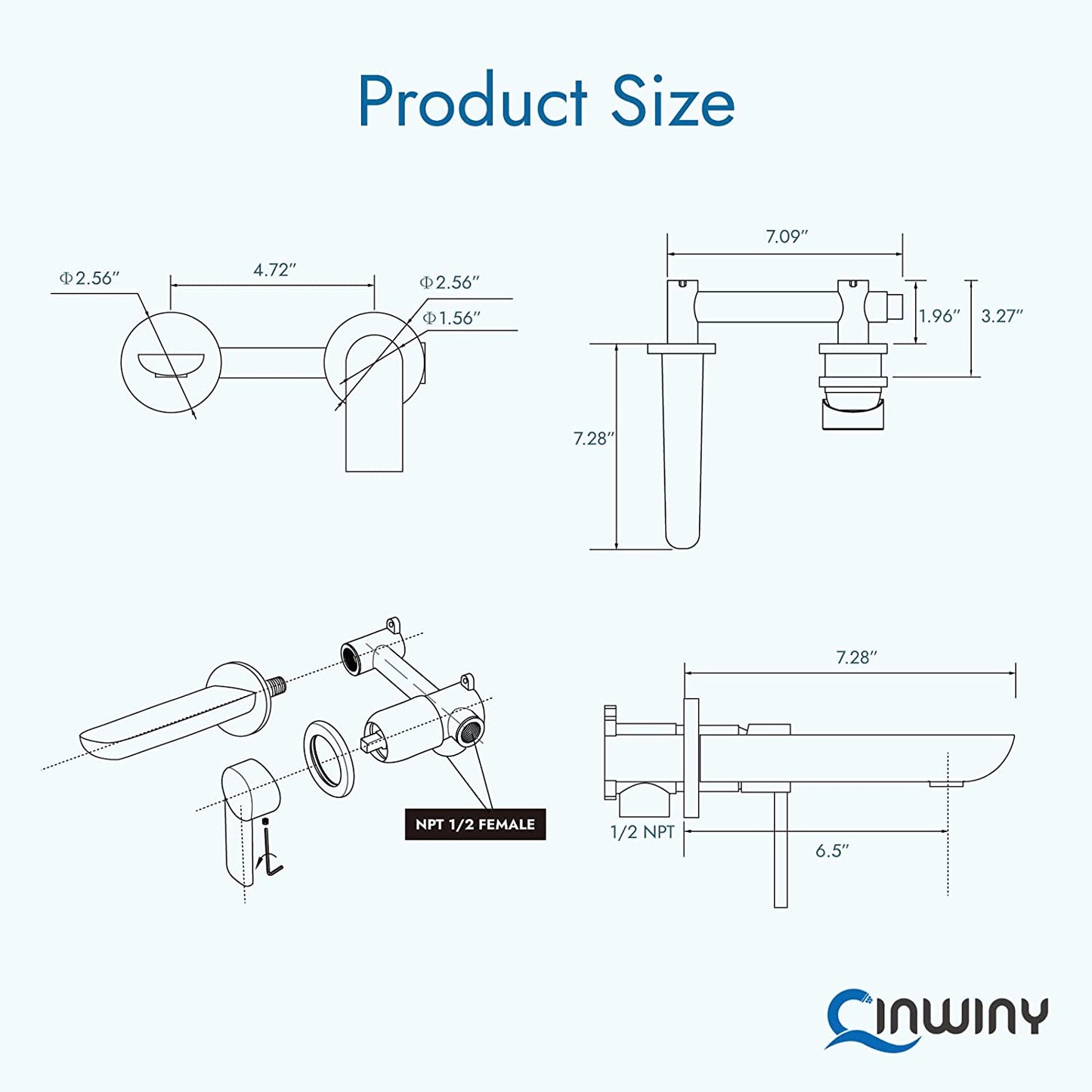 
                  
                    Cinwiny Wall Mount Bathroom Sink Faucet One Lever Handle SUS304 Lavatory Vanity Vessel Basin Mixer Tap with Solid Brass Rough-in Valve
                  
                