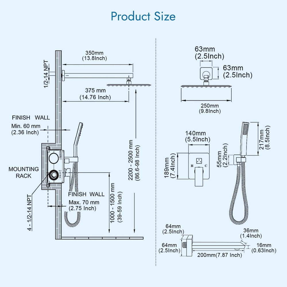 
                  
                    Cinwiny 10 Inch Shower System with Tub Spout Handheld Shower Spray Wall Mount Triple Function Mixer Shower Combo Rainfall Shower Head with Bathtub Spout Kit Luxury Fixtures
                  
                